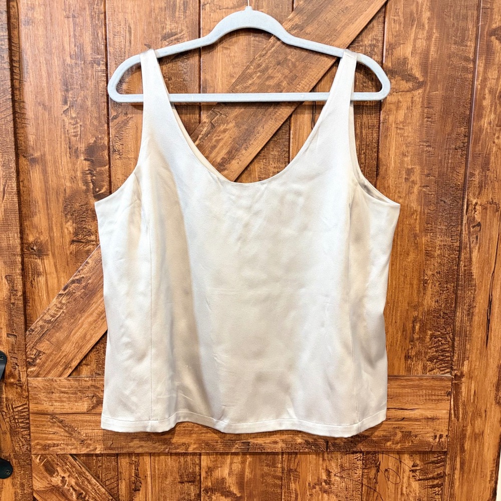 Eileen Fisher Womens Gray 100% Silk V-Neck Tank Top Blouse lCamisole Size L